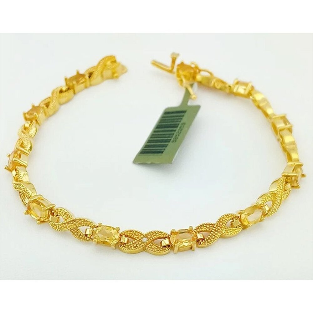 Genuine 6.18 Cts Yellow Topaz & Diamond Bracelet 14k Yellow Gold Plated